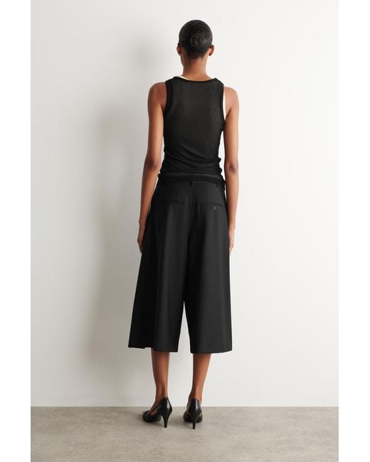 COS Black Pleated Wool-Blend Culottes
