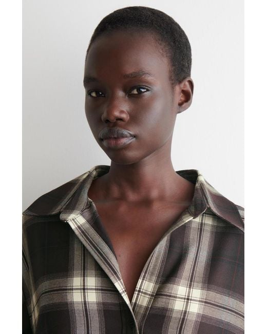 COS Black Checked Open-Collar Shirt Dress