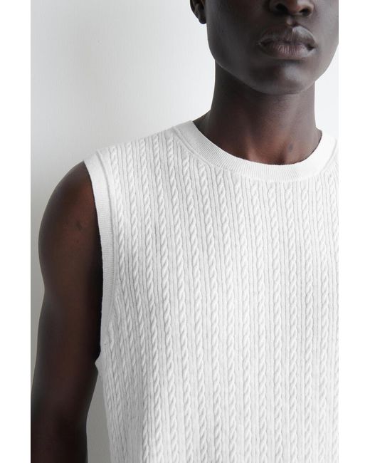 COS White Cable-Knit Cotton-Linen Tank Top for men