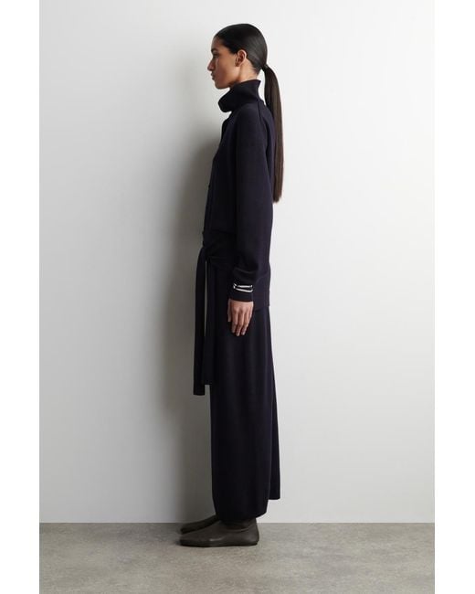 COS Blue Merino Wool Mock-Neck Cardigan
