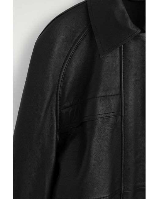 COS Black Belted Leather Workwear Jacket