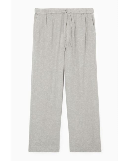 COS Gray Wide-leg Linen And Cotton-blend Pants for men