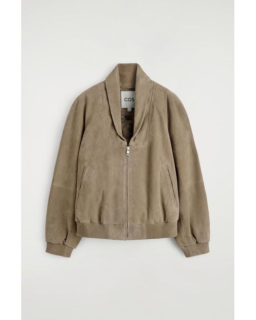 COS Natural Shawl-Collar Suede Bomber Jacket