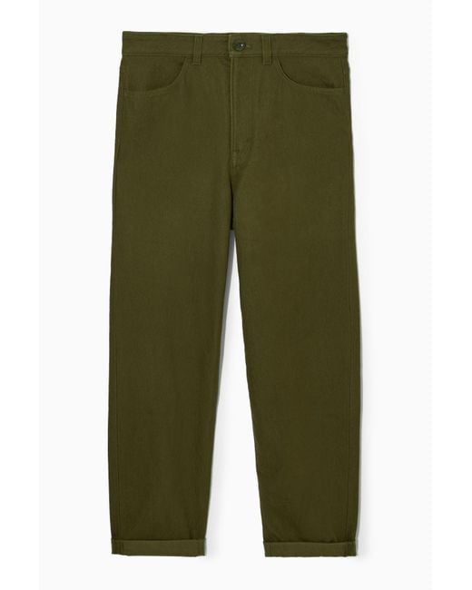 COS Cotton Taperedleg Highrise Chinos in Green Lyst