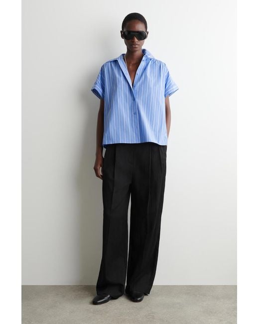 COS Blue Striped Short-Sleeved Cotton Shirt