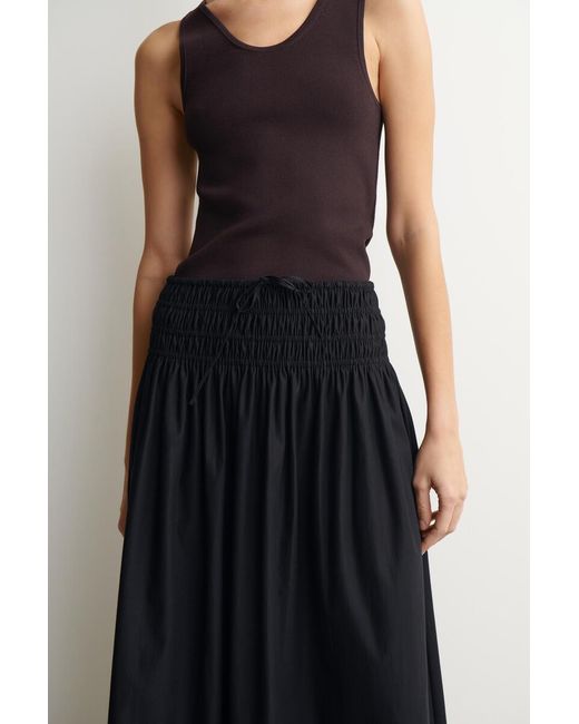 COS Black Ruched-Waist Midi Skirt