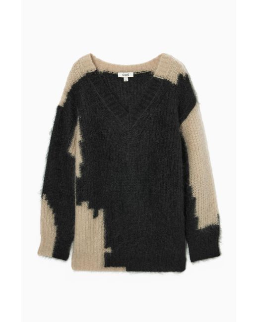 COS Black Mohair Oversized V-neck Sweater