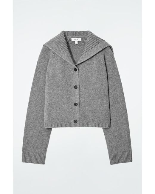 COS Gray Sailor-collar Wool Cardigan