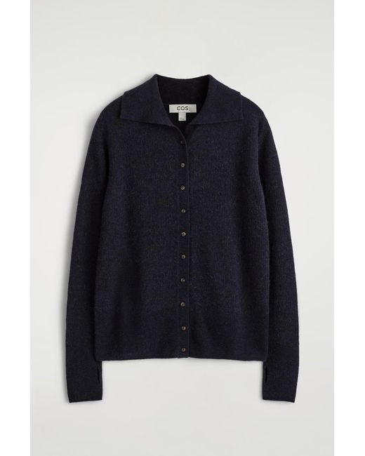 COS Blue Alpaca Merino Wool High-Neck Cardigan