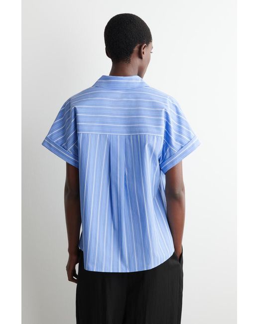 COS Blue Striped Short-Sleeved Cotton Shirt