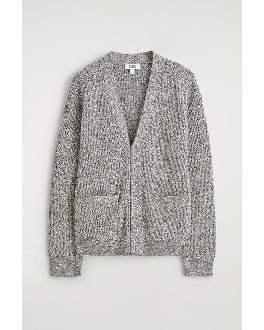 COS Gray Flecked V-Neck Zip-Up Cardigan for men