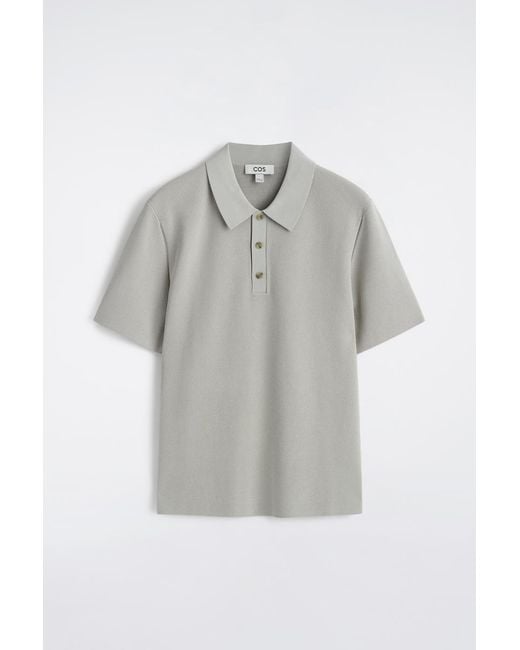 COS Gray Slim Ribbed Bouclé-Knit Polo Shirt for men
