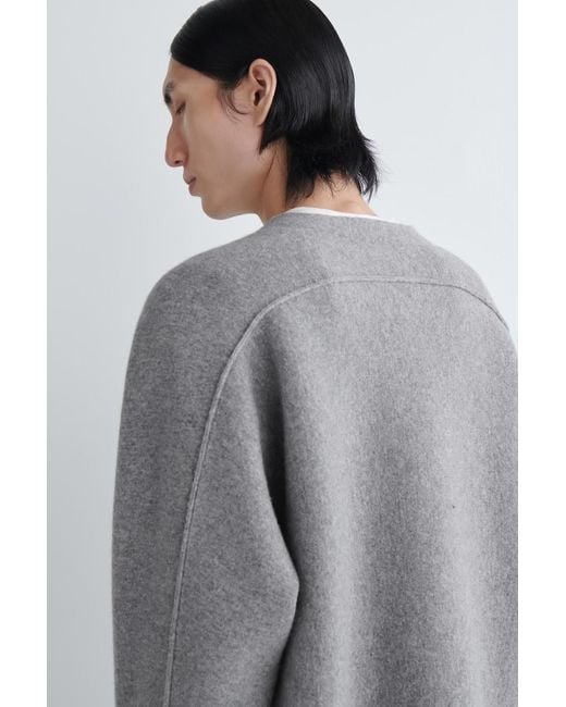 COS Gray Double-Faced Merino Wool Henley Sweater for men