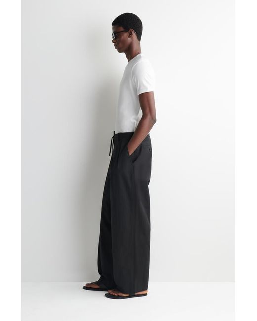 COS Black Cotton Relaxed Wide-Leg Drawstring Pants for men