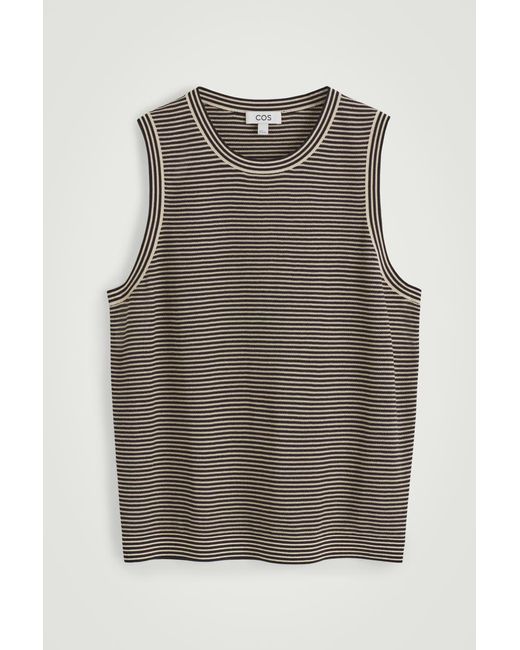 COS Gray Textured-Knit Striped Cotton Tank Top for men