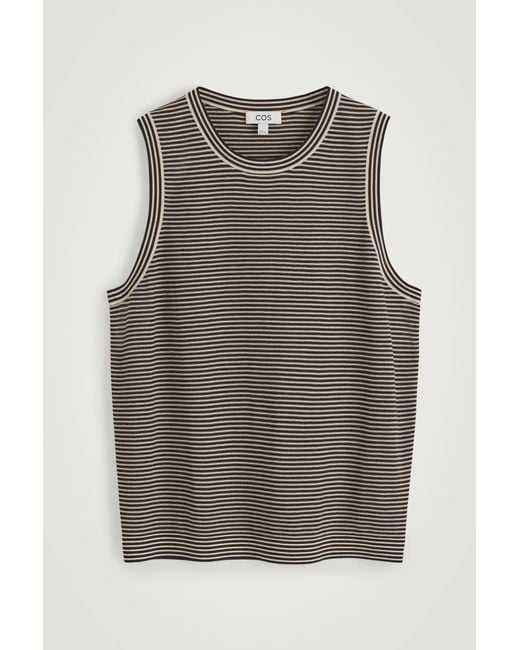 COS Gray Textured-Knit Striped Cotton Tank Top for men