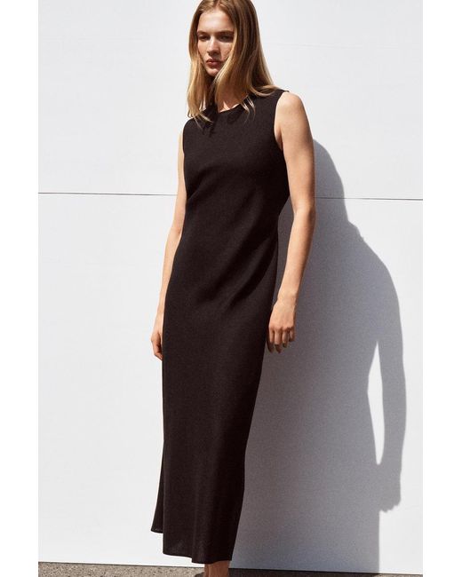 COS Black Bias-Cut Linen-Blend Midi Dress