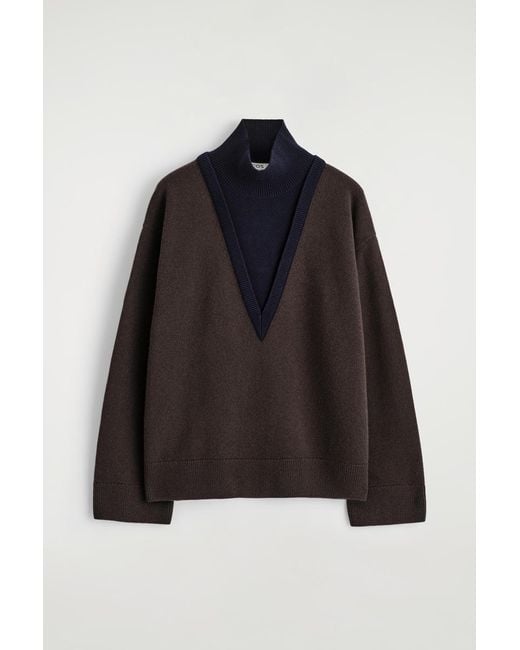 COS Black Layered Merino Wool Turtleneck Sweater