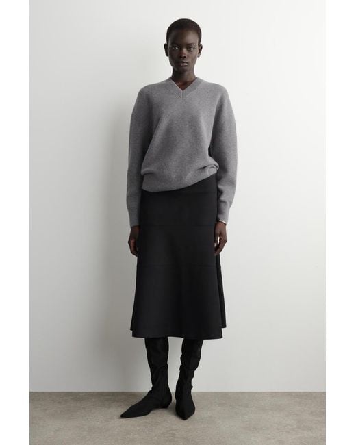 COS Gray Rounded Wool V-Neck Sweater