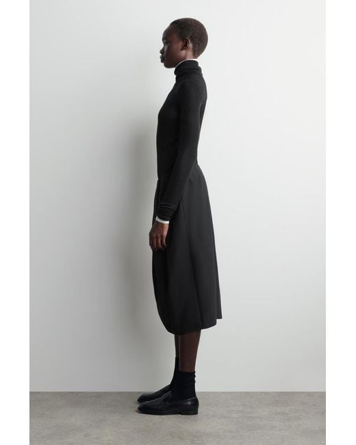 COS Black Pleated Wool Midi Tulip Skirt