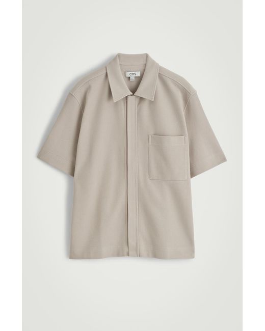 COS Natural Textured Cotton-Jersey Zip-Up Shirt for men