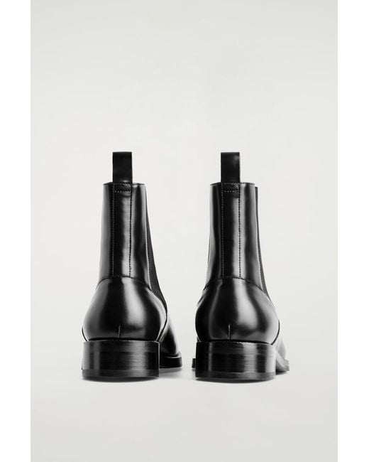 COS Black Square-Toe Leather Chelsea Boots for men