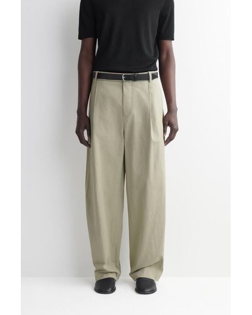 COS Green Cotton-Linen Relaxed-Fit Barrel-Leg Trousers for men