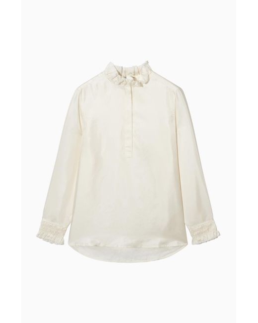 COS White Ruffled Mulberry Silk Blouse