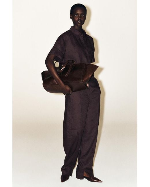COS Red Belted Linen Barrel-Leg Pants
