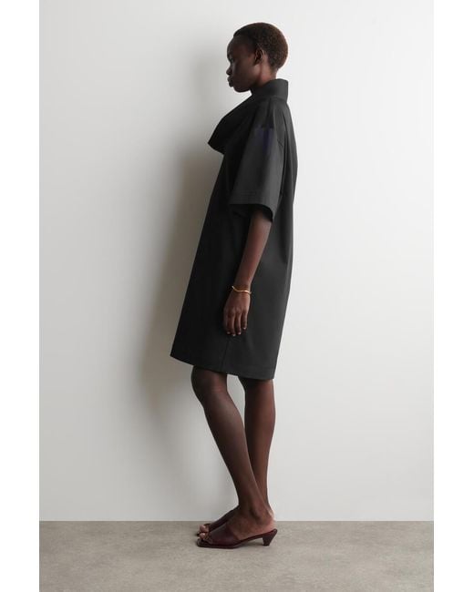 COS Black Mock-Neck Cocoon Mini Dress