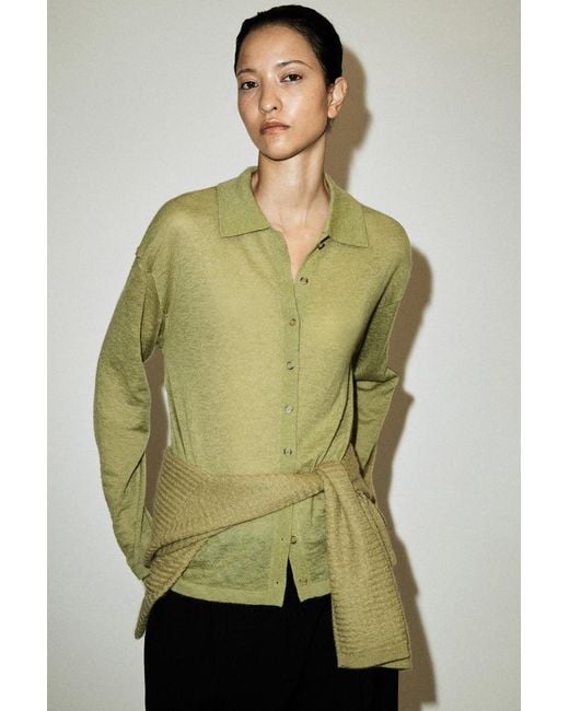 COS Green Knitted Mohair-Blend Shirt