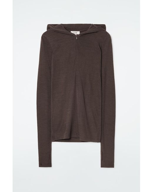 COS Brown Slim Half-zip Wool Hoodie