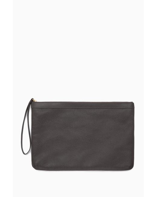 COS Gray Zipped Folio Pouch - Grained Leather for men
