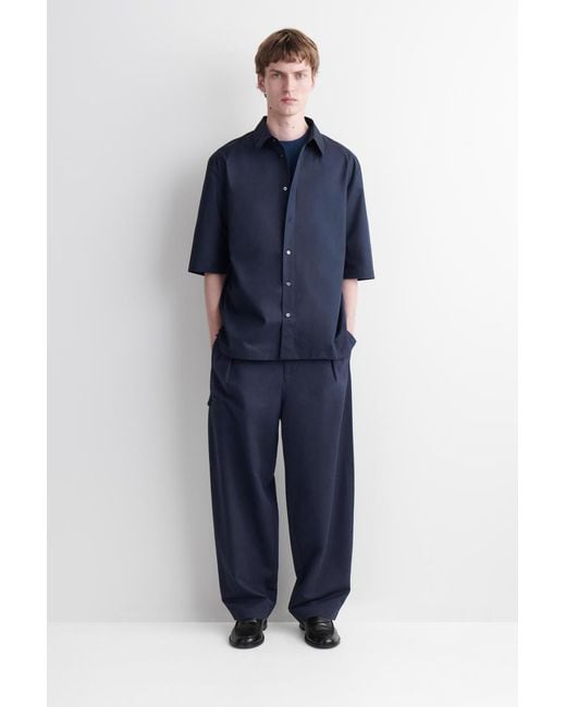 COS Blue Short-Sleeved Cotton Shirt for men