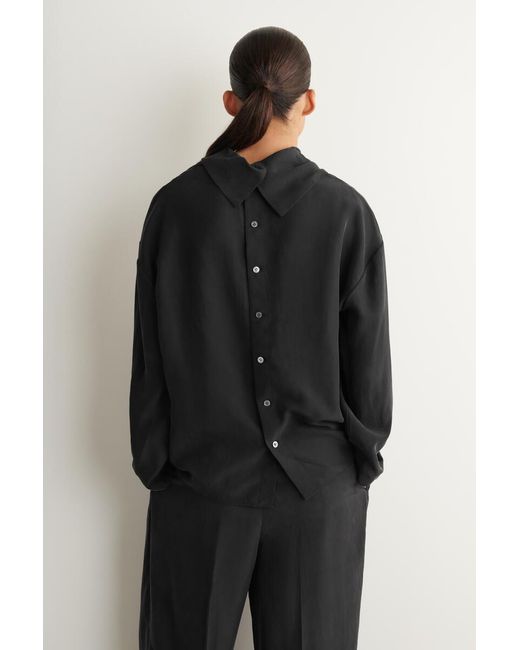 COS Black Washed-Silk Funnel-Neck Top