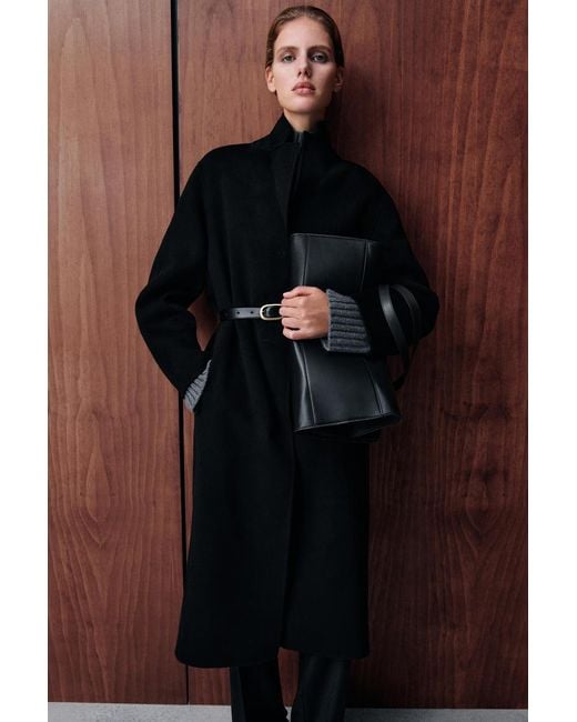 COS Black Double-Faced Wool Long Coat