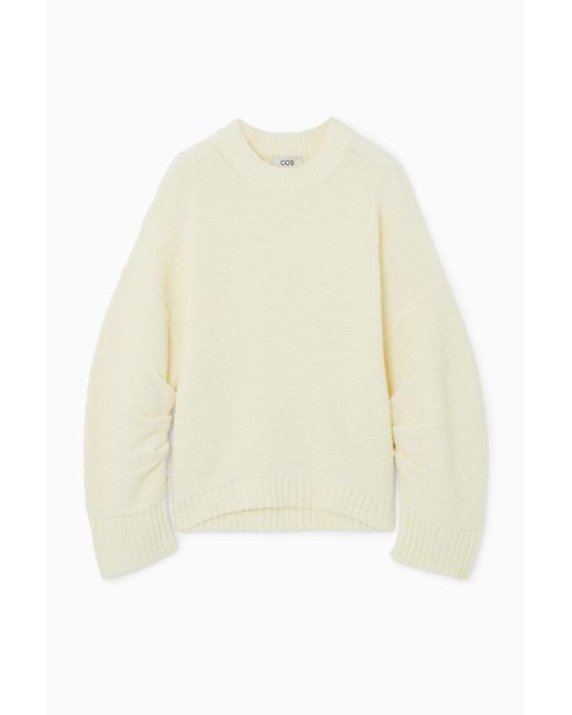 COS White Gathered-sleeve Sweater
