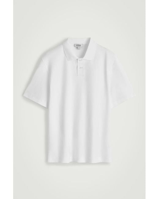 COS White Interlock Cotton Polo Shirt for men