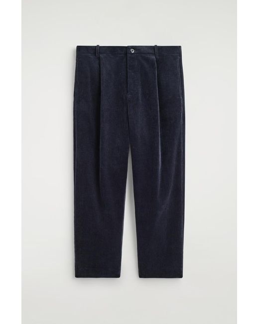 COS Blue Pleated Corduroy Relaxed-Fit Straight-Leg Pants for men