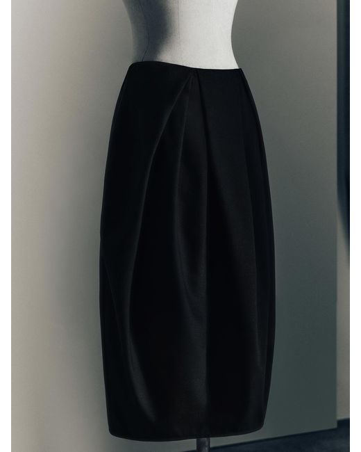 COS Black Pleated Wool Midi Tulip Skirt