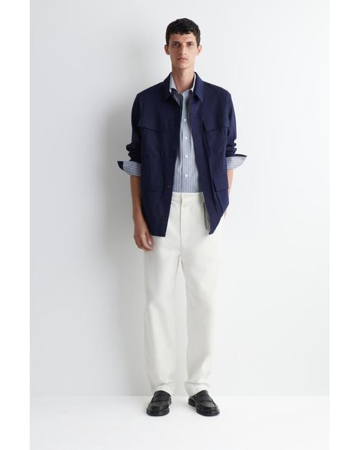 COS Blue Relaxed Linen Utility Overshirt for men