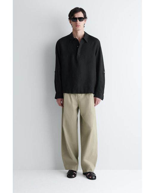 COS Black Linen Popover Shirt for men