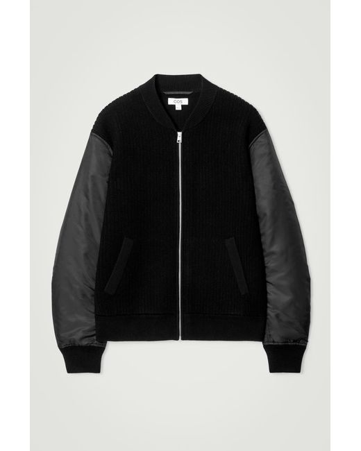 COS Black Merino Wool And Nylon Bomber Jacket for men