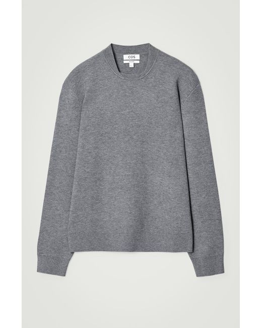 COS Gray Double-Faced Bomber-Neck Knitted Jumper