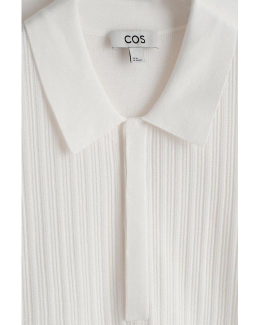 COS White Textured-Panel Cotton Polo Shirt for men