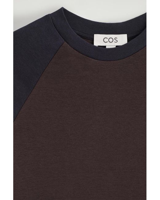 COS Blue Long-Sleeved Cotton Raglan T-Shirt