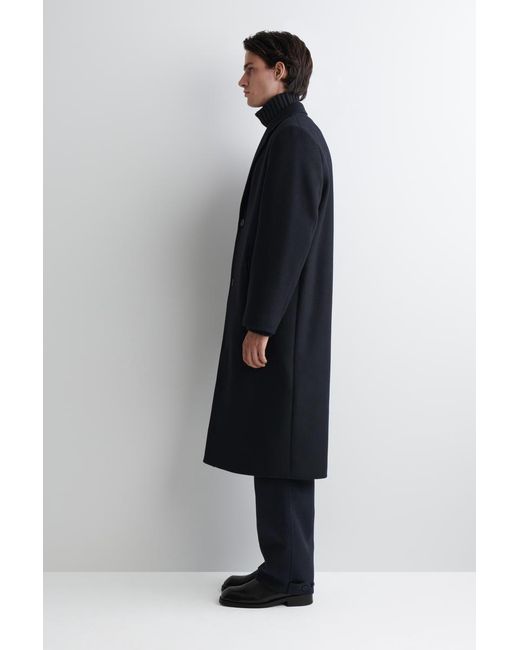 COS Blue Single-Breasted Wool Long Coat for men