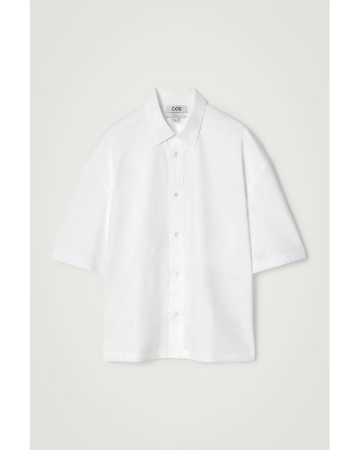COS White Boxy Short-Sleeved Cotton Shirt for men
