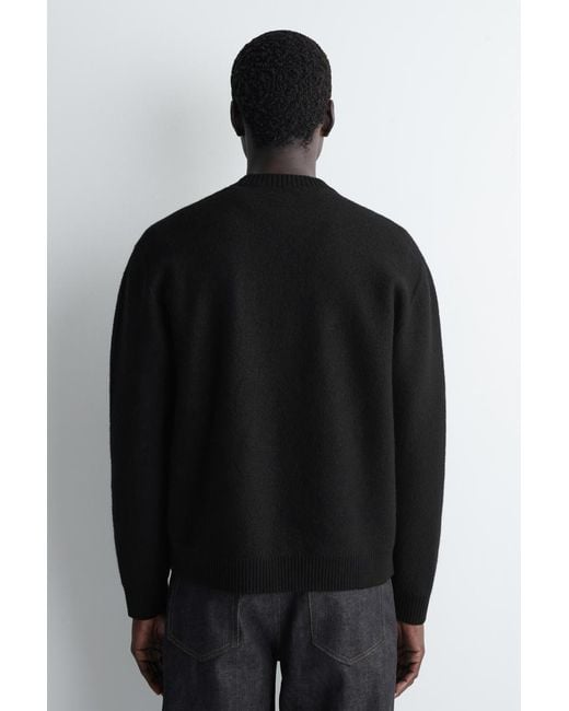 COS Black Boiled-Wool Crew-Neck Cardigan for men