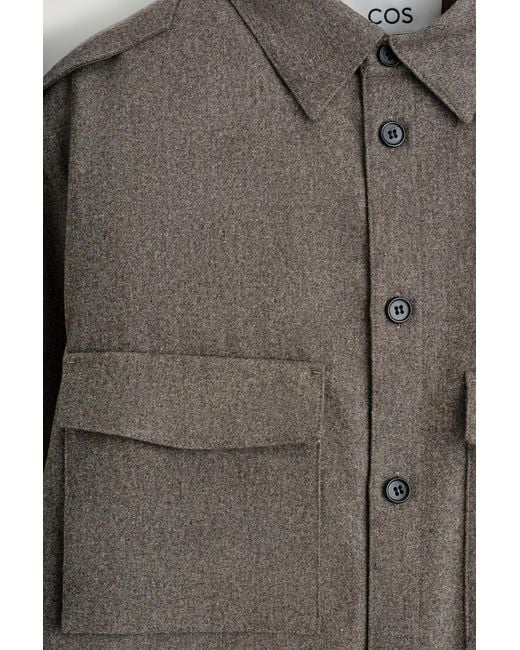 COS Gray Epaulet-Detail Wool Shirt for men